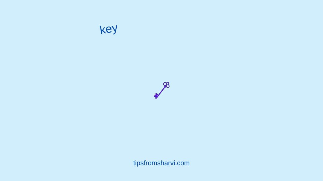 Purple key. Text: key. tipsfromsharvi.com.