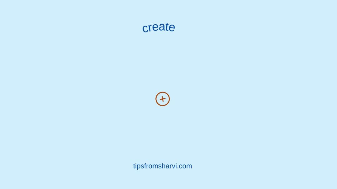 Circle with a cross. Text: create. tipsfromsharvi.com.
