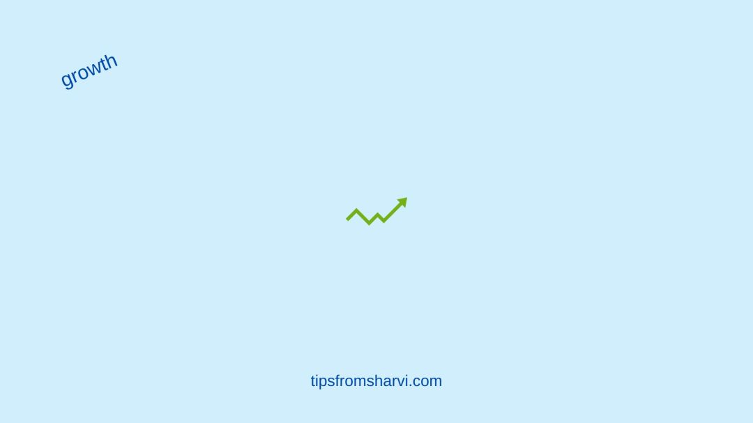Green rising line. Text: growth. tipsfromsharvi.com.